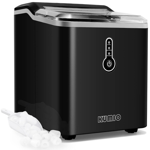 KUMIO Ice Makers Countertop, 9 Thick Bullet Ice Ready in 6-9 Mins, 26.5 Lbs in 24Hrs, Portable Ice Maker with Ice Scoop and Basket, Compact Design for Home Kitchen Office Bar Party, Black 12.6"D x 8.98"W x 11.69"H - Lot 512