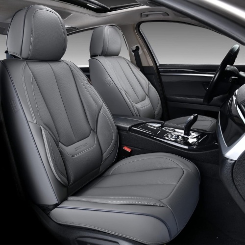 Coverado Car Seat Covers Full Set, 5 Seats Universal Seat Covers for Cars, Waterproof Nappa Leather Car Seat Protectors for Front and Rear, fit for Most Vehicles, Sedans SUVs Pickups and Trucks, Gray - Lot 49