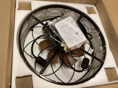 Caged Ceiling fan with light - Lot 434