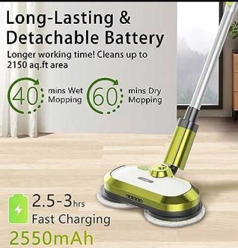 Cordless Electric Mop, Electric Spin Mop with LED Headlight and Water Spray, Up to 60 mins Powerful Floor Cleaner with 300ml Water Tank, Polisher for Hardwood, Tile Floors, Quiet Cleaning & Waxing - Lot 439