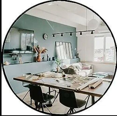 HBCY Creations Small Round Mirror, Black 16 inch Wall Mirror for Entryway, Bathroom, Living Room and More, Modern Minimalist Mirror for Both Rustic and Boho Design and Decor - Lot 443