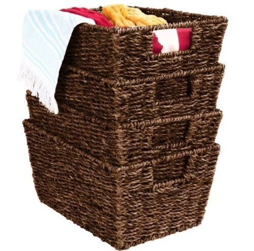 Set of 4 Seagrass Storage Tote Baskets, Laundry Organizer w/ Insert Handles$69.99 - Lot 453