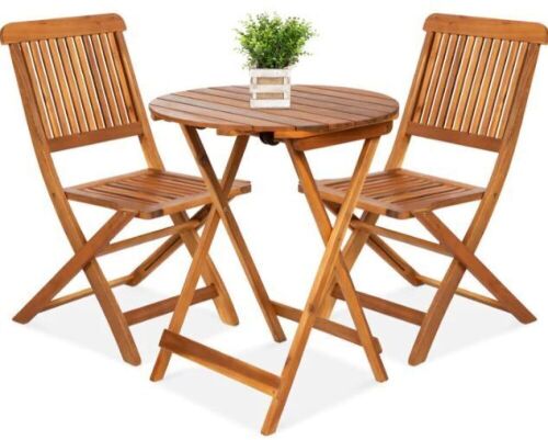 3-Piece Acacia Wood Bistro Set w/ Folding Table, 2 Chairs $219.99 - Lot 460