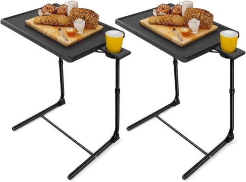 LORYERGO Multifunctional TV Tray Table - [2 Packs] Adjustable TV Dinner Tray Tables with 6 Height & 3 Tilt Angle, Folding TV Trays with Cup Holder for Bed & Sofa, for Eating & Reading 16"D x 20"W x 28"H - Lot 501