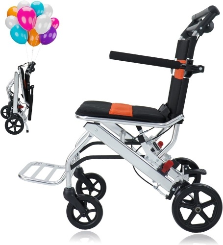 Portable Folding Wheelchair, Travel Wheelchair with handbrake, Ultra-Light Wheelchair for The Elderly and Children 34.2" x 32.6" x 18.9 - Lot 507