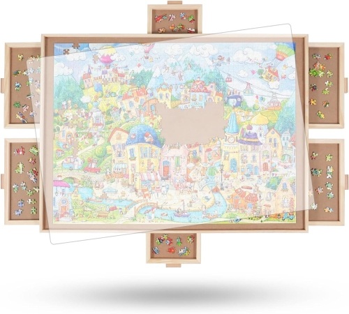 ALL4JIG 1500 Pieces Rotating Puzzle Board with 6 Drawers and Cover,26"x35"Portable Wooden Jigsaw Puzzle Table for Adults,Lazy Susan Spinning Puzzle - Lot 509