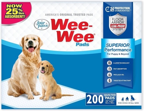 Four Paws Wee-Wee Superior Performance Pee Pads for Dogs - Dog & Puppy Pads for Potty Training - Dog Housebreaking & Puppy Supplies - 22" x 23" (200 Count) - Lot 3323