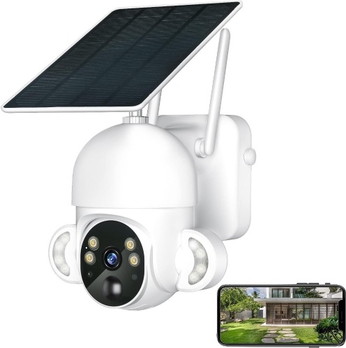 HIGHBAO Solar Security Camera Wireless Outdoor, Floodlight Camera PTZ 355°, Night Vision, 2-Way Audio, PIR Motion Detection, IP65 Weather Proof, SD/Cloud Storage, Surveillance Camera - Lot 3342