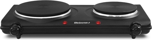 Elite Gourmet EDB-302BF Countertop Double Cast Iron Burner, 1500 Watts Electric Hot Plate, Temperature Controls, Power Indicator Lights, Easy to Clean, Black - Lot 3368