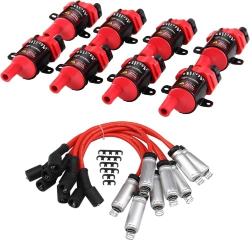 High Performance 8Pcs D585 UF262 Ignition Coils Pack Round Type + 8Pcs 8mm Spark Plug Wire Set Part Number 748UU 12622553 12656210-15% More Energy - Lot 3415