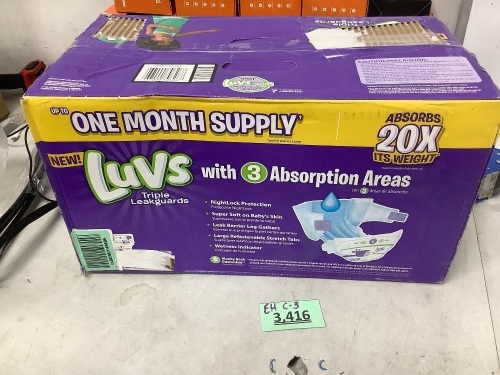 124 Luvs Diapers 1 Month Supply - Lot 3416