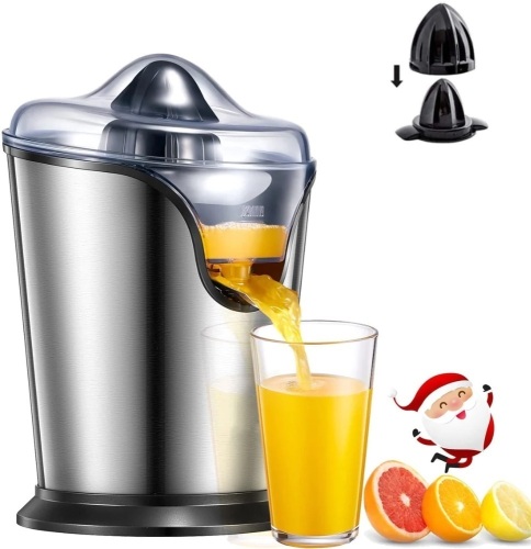 Electric Citrus Juicer, Orange Juicer Electric with Quiet Motor, Anti-Drip Spout and 2 Cones for Orange, Lemon, Grapefruit, Dishwasher Safe, Easy to Clean, Stainless Steel, AICOK-GS-401 - Lot 3419