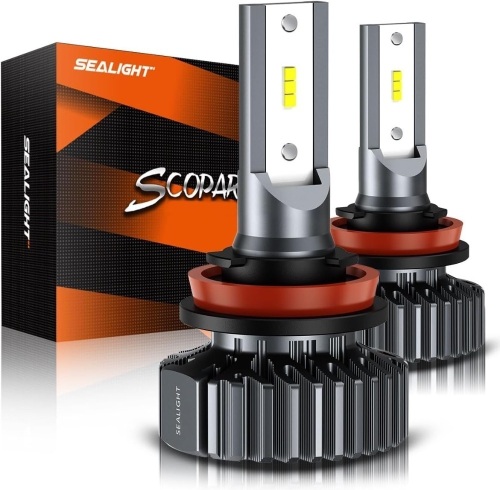 SEALIGHT H11 H8 H9 H16 Powersports LED Bulbs for ATV, Super Focused H11 Low/High Beam Power Sports Light Bulbs, 6000K Daylight White Halogen Replacement, Pack of 2 - Lot 3426