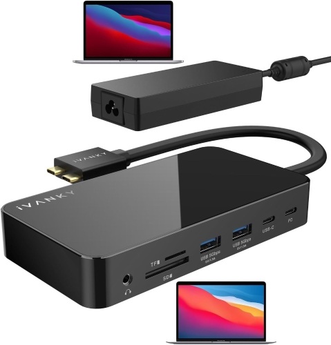 MacBook Pro Docking Station with 180W Power Adapter, iVANKY VCD03 12-in-2 Dual 4K@60Hz Monitor USB C Docking Station for MacBook Pro/Air Display Dock 2HDMI 2.0, 96W PD, 6 USB, Ethernet SD/TF Audio - Lot 3584