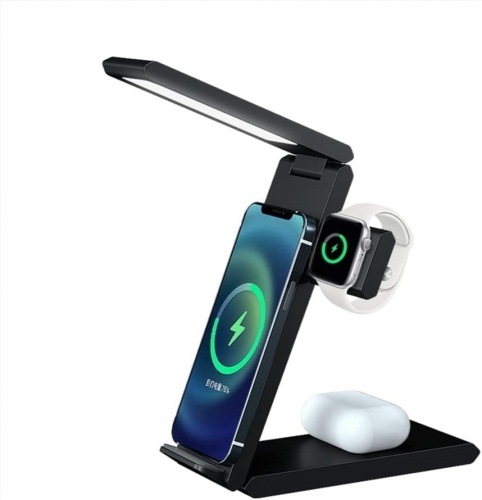 Wireless Charging Station, 3 in 1 Wireless Charger Stand Compatible iPhone 14/13/12/11/Pro/Max/SE/XS/XR/X/8 Plus/8, Fast Wireless Charging Dock for Apple Watch Series & Airpods USB-C PD Adapter-Black - Lot 3594