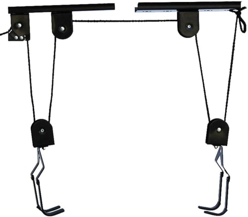 Bike Lift Hoist for Garage Storage - Heavy Duty Ceiling Mountain Bicycle Hanger Pulley Rack - Lot 3539