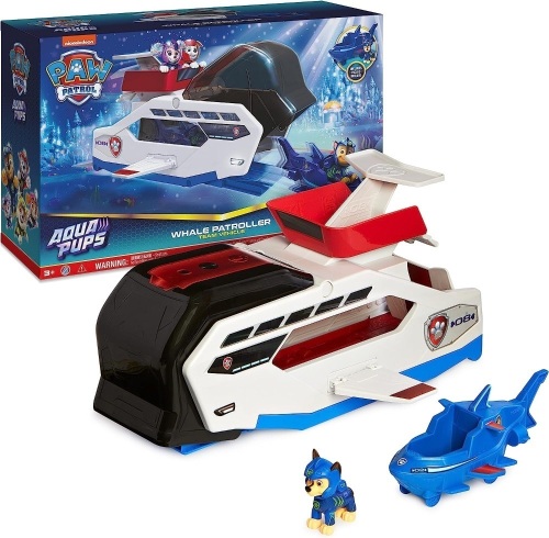 Paw Patrol Aqua Pups Whale Patroller Team Vehicle with Chase Action Figure, Toy Car and Vehicle Launcher, Kids Toys for Ages 3 and up - Lot 3465