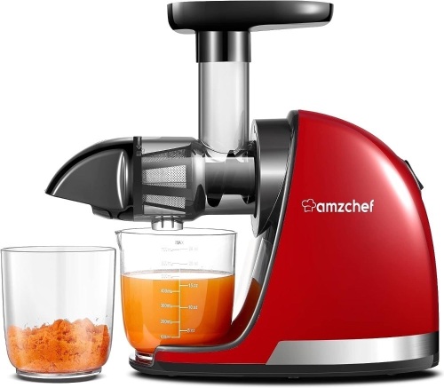Slow Juicer Machines, AMZCHEF Masticating Juicer with Quiet Motor, Cold press Juicer with Reverse Function, Easy to Clean with Brush for High Nutrient Fruit and Vegetable Juice, Red(Updated) - Lot 3487