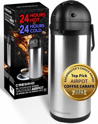 Airpot Coffee Carafe 101oz - 24 Hours Hot Drink Dispenser, Thermal Coffee Carafe - Insulated Stainless Steel Coffee Carafes for Keeping Hot - Drink Warmer - Lot 3492