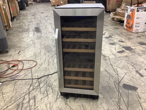 LANBO 15 in. 28 Bottle Stainless Steel Dual Zone Wine Refrigerator - Missing One Foot, Scratch/Dent - Lot 238