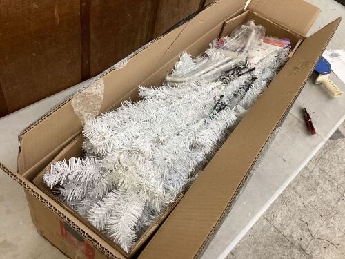 6' Pre-Lit Hinged Artificial White Pine Christmas Tree w/ Lights, Metal Stand  - Lot 709