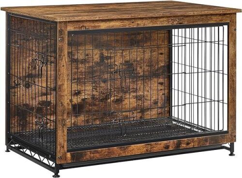 Feandrea Side End Table Dog Kennel for Dogs up to 70 lb, Double Door, Removable Tray, Rustic Brown  - Lot 329