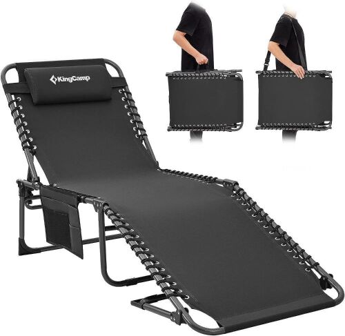 KingCamp Folding Chaise Lounge Chair, Black  - Lot 454