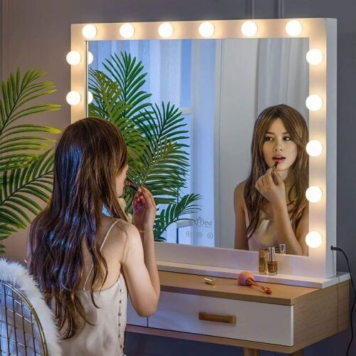 LUXFURNI Extra Large Hollywood Vanity Mirror with 16 LED Lights Dimmable 40" x 32" White  - Lot 291