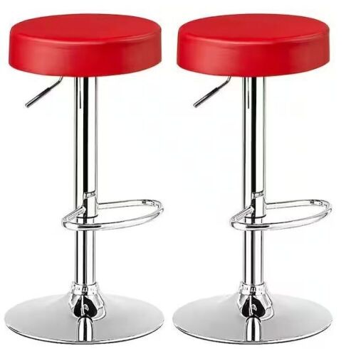 26 in.-34 in. Red Backless Steel Height Adjustable Swivel Bar Stool with PU Leather Seat, Set of 2  - Lot 292