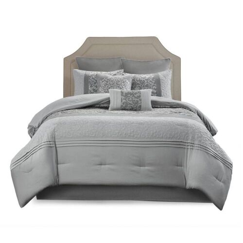 510 Design Queen Embroidered 8 Piece Comforter Set in Grey - Lot 365