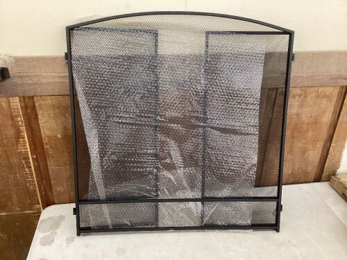 3-Panel Simple Steel Mesh Fireplace Screen w/ Worn Finish 54.25x30.25in - Missing One Foot Pad - Lot 388