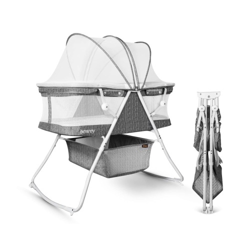 besrey Bassinet for Baby, 3 in 1 Portable Baby Bassinets, Rocking Cradle Bed, Easy Folding Bedside Sleeper Crib, Quick-Fold for Newborn Infant, up to 33 lb 35.4"L x 21.2"W x 27.5"H - Lot 155