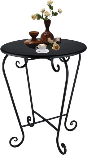 Wtiujhg Small Patio Side Table,Round Metal Side Table,Weather Resistant Anti-Rust Outdoor Side Tables,Outdoor End Table for Garden,Porch,Balcony,Yard,Black 15.7"D x 15.7"W x 17.3"H - Lot 158