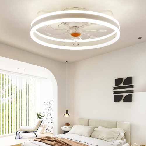 Asyko Ceiling Fans with Lights Low Profile - Flush Mount Modern Ceiling Fans with Lights Remote - 20" Bladeless Enclosed Ceiling Fans - Lot 263