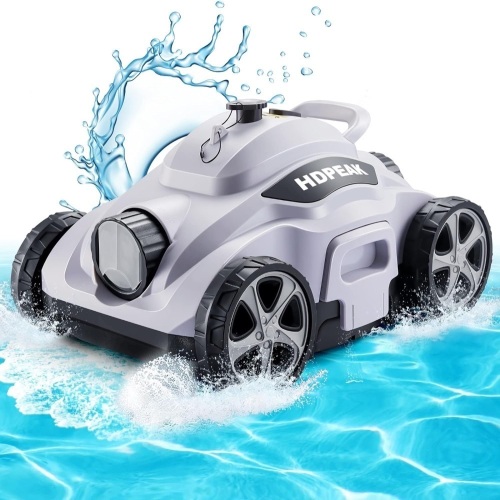 Cordless Robotic Pool Cleaner, HDPEAK Pool Vacuum Lasts 110 Mins, Auto-Parking, Rechargeable, Automatic Cordless Pool Vacuum Ideal for Above/In-Ground Pools Up to 50 feet, Grey 16.7 x 11 x 9 inches - Lot 266