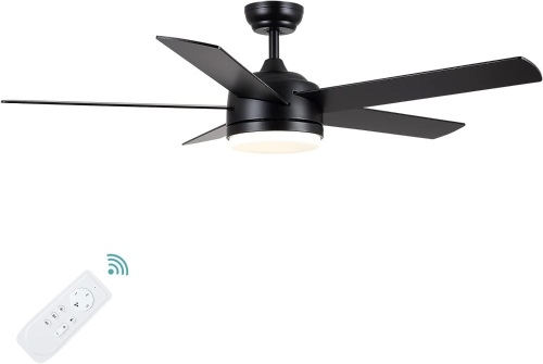 YUHAO 52 inch Black Ceiling Fan with Lights and Remote Control,Dimmable tri-Color temperatures LED,Quiet Reversible Motor,5 Blades Modern Ceiling Fans for Indoor. - Lot 367