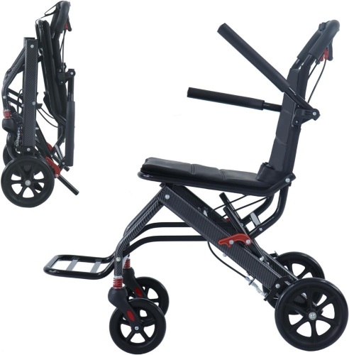 MaiSue Ultralight Transport Wheelchair - Portable Folding Stand Up Wheelchair with Handbrake - Senior Airplane Travel Wheelchair34" * 32" * 19", folded size: 9.5" *19" * 29",  - Lot 373