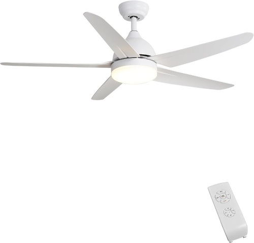FINXIN Indoor Ceiling Fan Light Fixtures White Remote LED 52 Ceiling Fans For Bedroom,Living Room,Dining Room Including Motor,5-Blades,Remote Switch - Lot 354