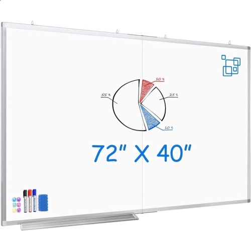 Large Magnetic Whiteboard, maxtek 72 x 40 Magnetic Dry Erase Board Foldable with Marker Tray 1 Eraser 3 Markers and 6 Magnets| Wall-Mounted Aluminum Memo White Board for Office Home and School - Lot 360