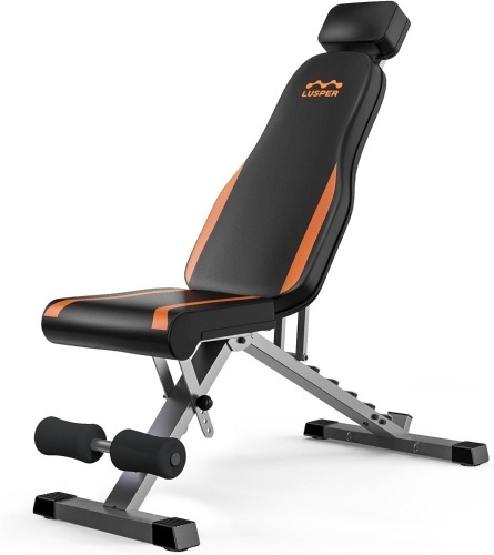 Lusper Adjustable Weight Bench Foldable - 660 Lb Stable Workout Bench, 36 In Extended head and neck protection design, 3 Sec Fast Folding Multi-Purpose for Full Body Workout - Lot 30