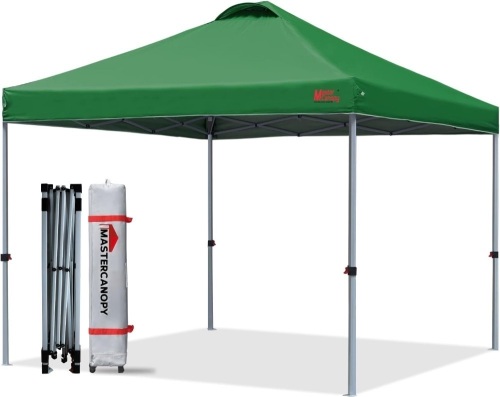 MASTERCANOPY Durable Ez Pop-up Canopy Tent with Roller Bag (10x10, Forest Green) - Lot 361