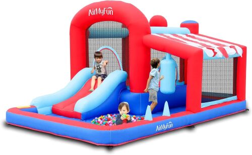 AirMyFun Inflatable Bounce House with Slide, Jumping Castle with Blower,Children Outdoor Playhouse with Jumping Ball Pit&Basketball Hoop&Target Balls - Lot 242