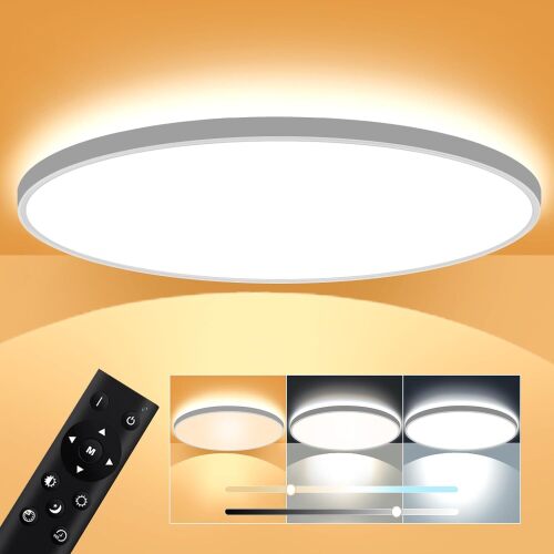 12 Inch Flush Mount Ceiling Light 28W 3000lm Ultra-Thin Led Ceiling Light with Backlight Modern Light Fixture Ceiling Night Light Dimmable 3 Color Adjustable with Timer and Remote Close to Ceiling - Lot 247