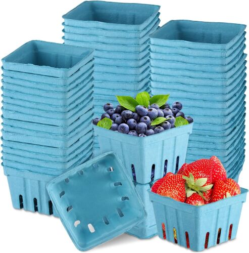 Rtteri 300 Pcs Green Molded Pulp Fiber Berry Baskets Berry Basket Bowl Produce Vented Container Farmhouse Berry Baskets for Vegetable Food Farmer Market Grocery Stores, 4.3 x 4.3 x 3 Inch - Lot 256