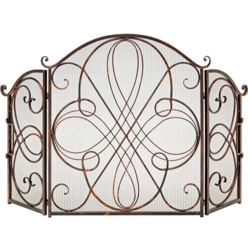 3-Panel Wrought Iron Metal Fireplace Screen Cover w/ Scroll Design - 55x33in - Lot 304