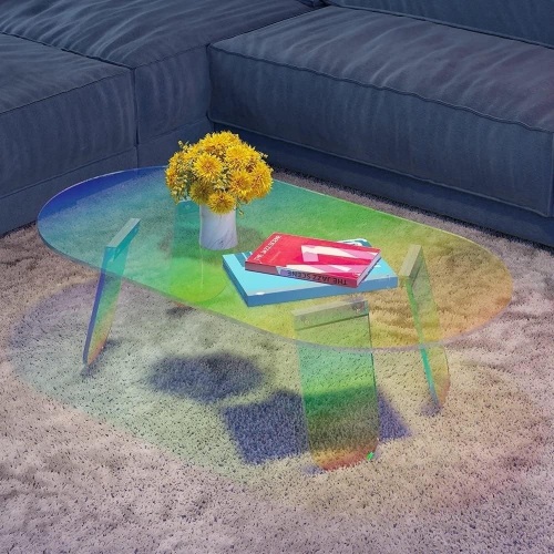 BITOWAT Acrylic Side Table 37.4" L x 19.7" W x 13.8" H Iridescent Coffee Table, Rainbow End Table Easy to Assemble  - Lot 547