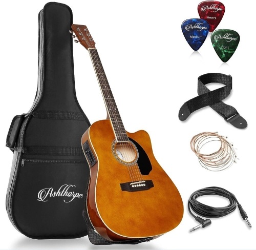 Ashthorpe Full-Size Cutaway Thinline Acoustic-Electric Guitar Package - Premium Tonewoods - Brown - Lot 454