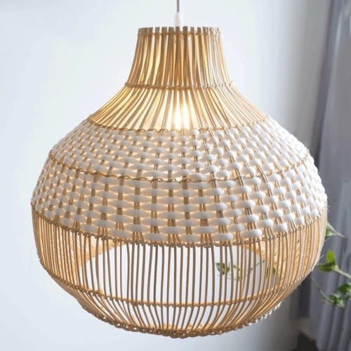 APLIK Boho Style Rattan Woven Home Chandelier Bamboo Cage Basket Hanging Light Over Dining Table Hallway Farmhouse Retro Wicker Woven Light Fixtures for Dining Room Kitchen Island Cafe 35 cm - Lot 458