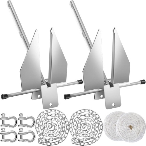 Lounsweer 2 Sets Boat Anchor Kit Portable Galvanized Fluke Anchor with Anchor Chain, Anchor Rope and Shackles for Different Size Boats Pontoon, Deck, Fishing, and Sail Equipments - Lot 460