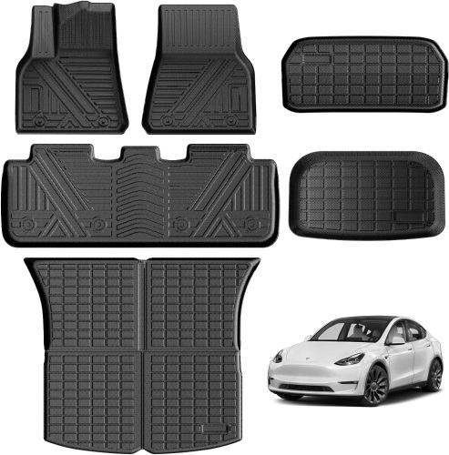 Tesla Model Y Floor Mats 2023 2022 2021 2020 All Weather Floor Mats for Tesla Model Y Accessories 2023-2020 5 Seater Heavy Duty Model Y Trunk Mats Front Rear Cargo Liner Mat 27"L x 20"W x 3"Th - Lot 462